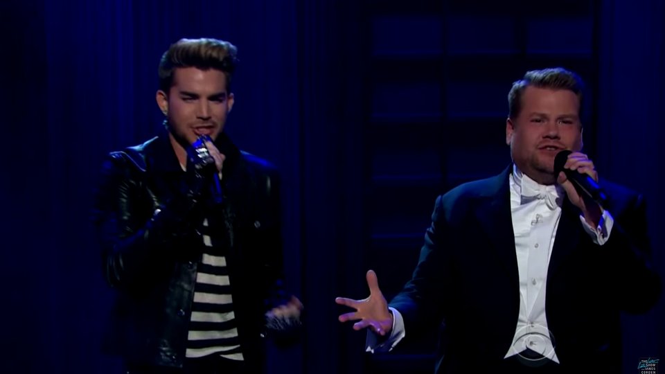Adam Lambert and James Corden