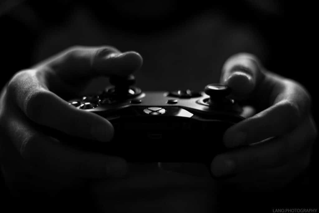 Game controller and hands in black and white